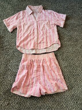 Women Striped short Set - Short Sleeve Button Top & Shorts